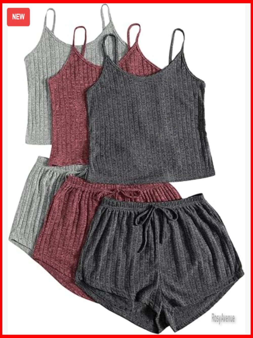 3 Sets Ribbed Pajama Set Sleeveless Crop Top and Tie Front Shorts Lounge Set